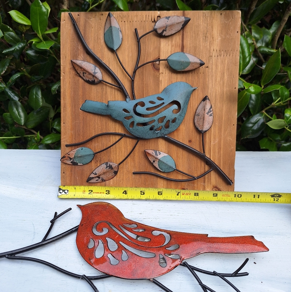 Bird Wall Hanging Decor Art Metal Wood Pictures Unique Wire Textured 3d Designs - Picture 13 of 17
